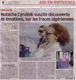 Article de La Provence sur Les traces algériennes de Natacha Cyrulnik